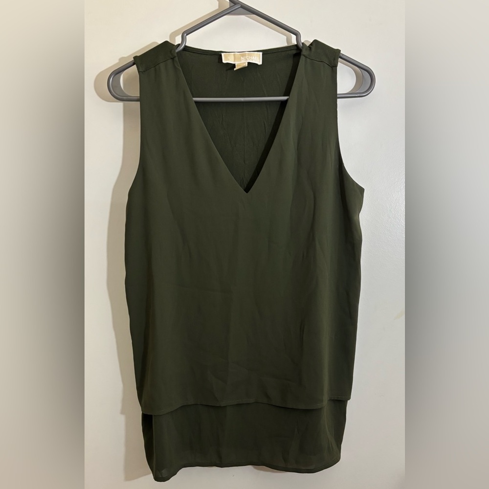 Michael Kors Dark Green V-Neck Tank Top - Medium